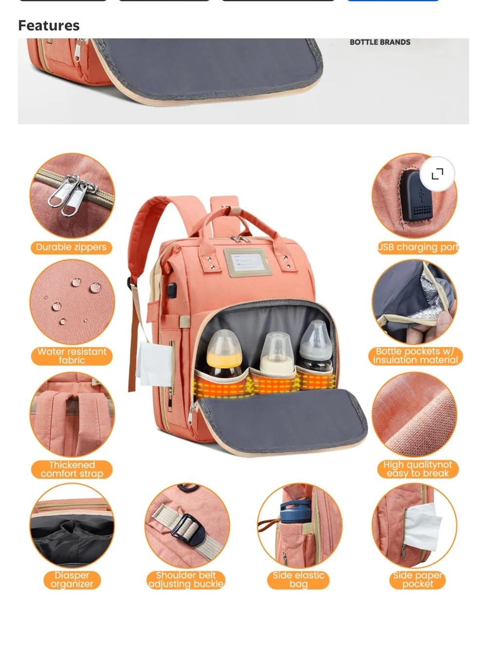 Coral Diaper Bag